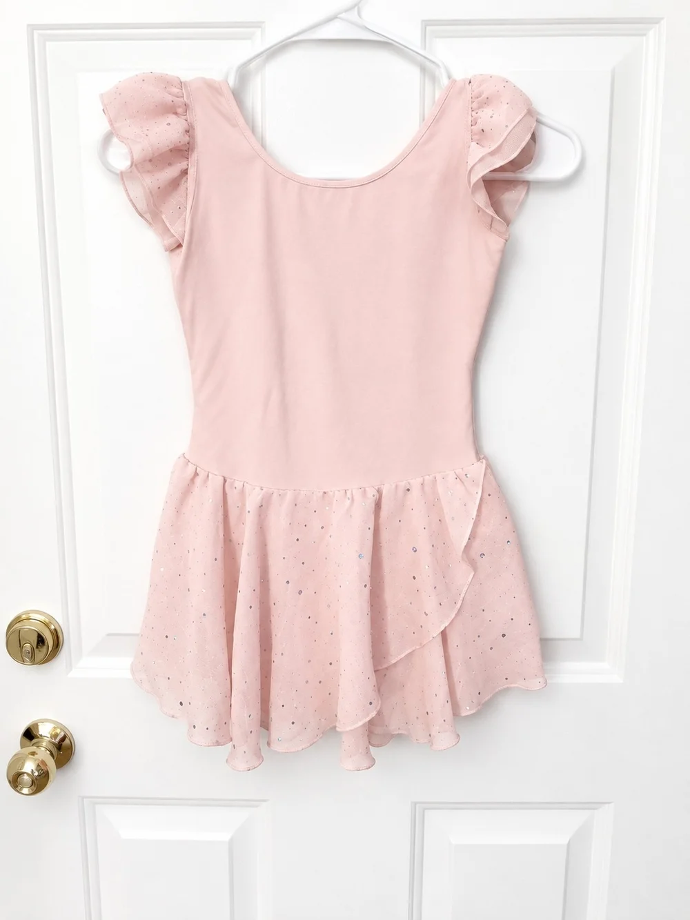 Girls Pink Sparkle Ruffle Dance Leotard With Attached Sparkle Skirt